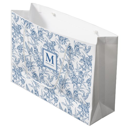 Blue Toile French Monogram Name ラージペーパーバッグ (正面アングル)