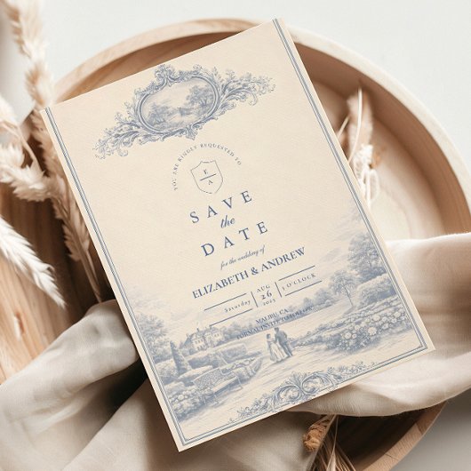 Blue Toile Garden Estate Wedding セーブザデート