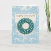 Blue Toile Holiday Card with Winter Wreath カード (正面)