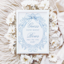 Blue  Toile How Many Bows Baby Boy Shower 招待状
