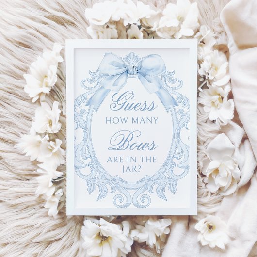 Blue  Toile How Many Bows Baby Boy Shower 招待状