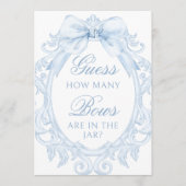 Blue  Toile How Many Bows Baby Boy Shower 招待状 (正面)
