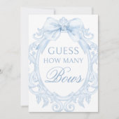 Blue Toile How Many Bows Baby Shower Games Sign 招待状 (正面)