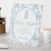Blue Toile Little Bunny Baby Shower Diaper Raffle 台座サイン (インサイチュ)