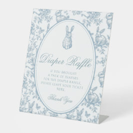 Blue Toile Little Bunny Baby Shower Diaper Raffle 台座サイン