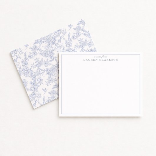 Blue Toile Minimalist Border Note Card 招待状