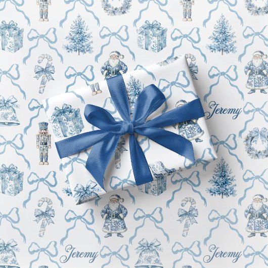 Blue Toile Nutcracker Wrapping Paper Christmas ラッピングペーパー