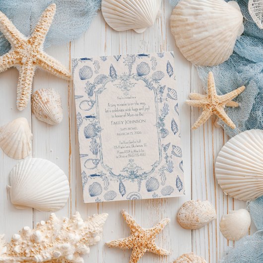 Blue toile Ocean Baby Shower Invitation 招待状