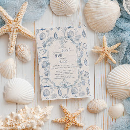 Blue toile Ocean Bridal Shower Invitation 招待状