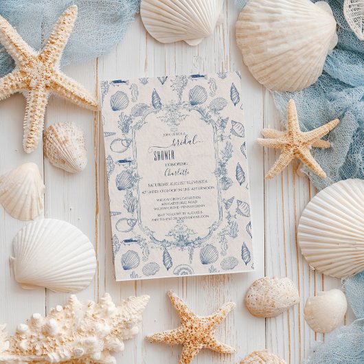 Blue toile Ocean Bridal Shower Invitation 招待状