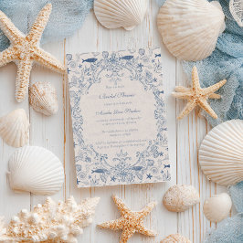 Blue toile Ocean Bridal Shower Invitation 招待状