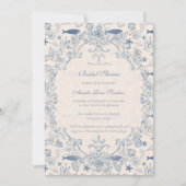 Blue toile Ocean Bridal Shower Invitation 招待状 (正面)