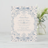 Blue toile Ocean Bridal Shower Invitation 招待状 (スタンド正面)