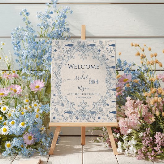 Blue toile Ocean Bridal Shower Welcome  ポスター