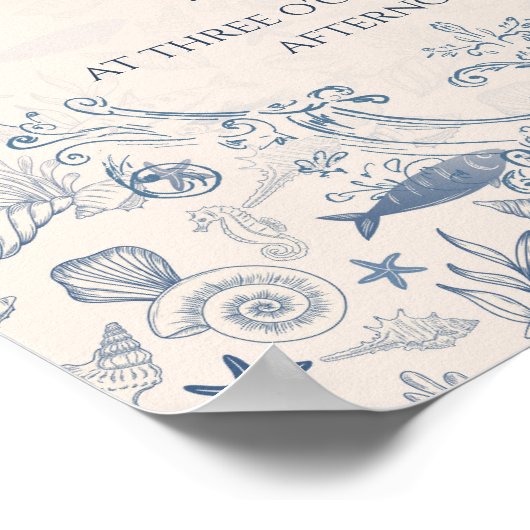 Blue toile Ocean Bridal Shower Welcome  ポスター (角)