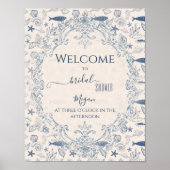Blue toile Ocean Bridal Shower Welcome  ポスター (正面)
