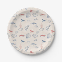 Blue toile Ocean Paper Plate ペーパープレート