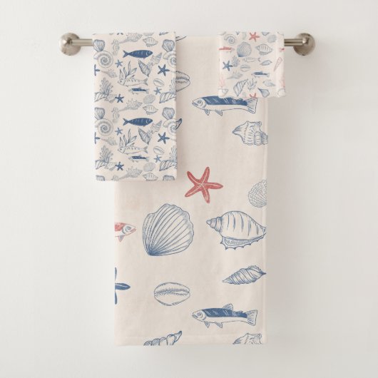Blue toile Ocean Towel バスタオルセット (インサイチュ)
