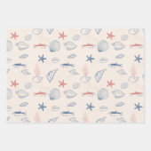 Blue toile Ocean Wrapping Paper Sheet Set of 3 ラッピングペーパーシート (正面3)