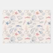 Blue toile Ocean Wrapping Paper Sheet Set of 3 ラッピングペーパーシート (正面2)