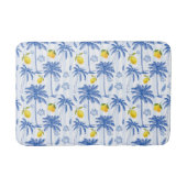 Blue Toile Palm Trees Lemons  バスマット (正面)