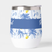 Blue Toile Palm Trees Lemons Monogram Name (左面)