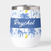 Blue Toile Palm Trees Lemons Monogram Name (正面)
