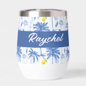 Blue Toile Palm Trees Lemons Monogram Name (背面)