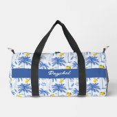 Blue Toile Palm Trees Lemons Monogram Name ダッフルバッグ (正面)
