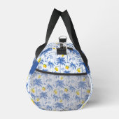 Blue Toile Palm Trees Lemons Monogram Name ダッフルバッグ (右)