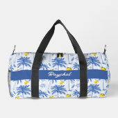 Blue Toile Palm Trees Lemons Monogram Name ダッフルバッグ (裏面)