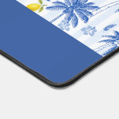 Blue Toile Palm Trees Lemons Monogram Name デスクマット (コーナー)