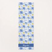 Blue Toile Palm Trees Lemons Monogram Name ヨガマット (正面)