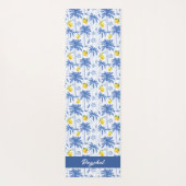 Blue Toile Palm Trees Lemons Monogram Name ヨガマット (裏面)