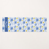 Blue Toile Palm Trees Lemons Monogram Name ヨガマット (正面(横))