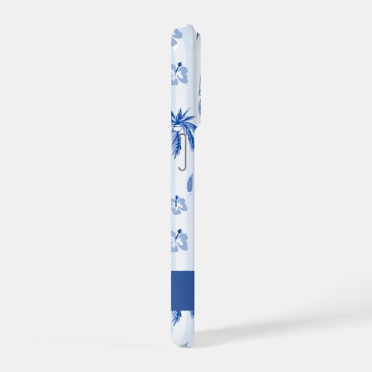 Blue Toile Palm Trees Lemons Monogram Name iPhoneケース (右側面)