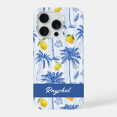 Blue Toile Palm Trees Lemons Monogram Name iPhoneケース (裏面)