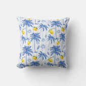 Blue Toile Palm Trees Lemons Pattern クッション (正面)