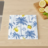 Blue Toile Palm Trees Lemons Pattern タイル