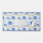 Blue Toile Palm Trees Lemons Pattern デスクマット (キーボード&マウス)