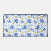 Blue Toile Palm Trees Lemons Pattern デスクマット (正面)