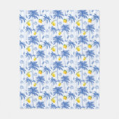 Blue Toile Palm Trees Lemons Pattern フリースブランケット (正面)