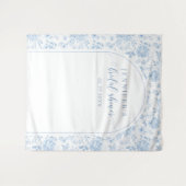 Blue Toile Porcelain Floral Bridal Shower Backdrop タペストリー (正面(横))