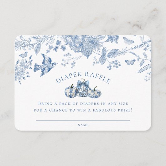 Blue Toile Pumpkin Diaper Raffle Invitation Insert エンクロージャーカード (正面)