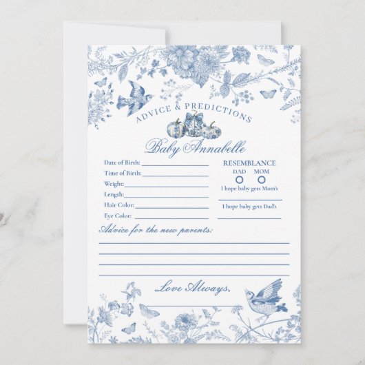 Blue Toile Pumpkin French Fal Advice for Baby Card 招待状 (正面)