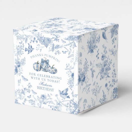 Blue Toile Pumpkin French Fall Birthday Party フェイバーボックス (正面サイド)