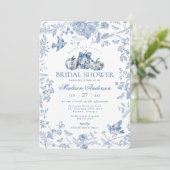 Blue Toile Pumpkin French Fall Bridal Shower 招待状 (スタンド正面)