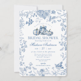 Blue Toile Pumpkin French Fall Bridal Shower 招待状