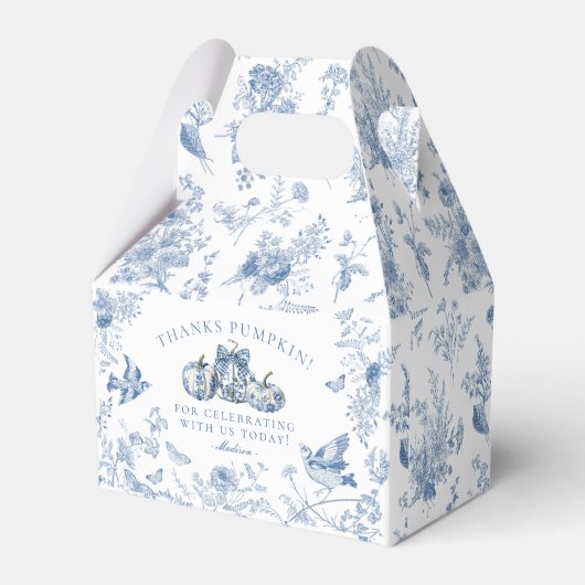 Blue Toile Pumpkin French Fall Dessert Favor Boxes フェイバーボックス (正面サイド)