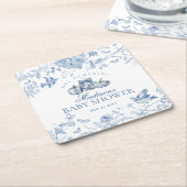 Blue Toile Pumpkin French Fall Floral Baby Shower スクエアペーパーコースター (アングル)